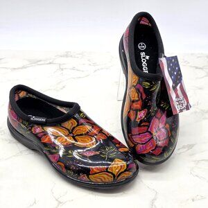 Women's Sloggers Size 6 Rain Garden Shoes Waterproof Slip-on Black Floral Print